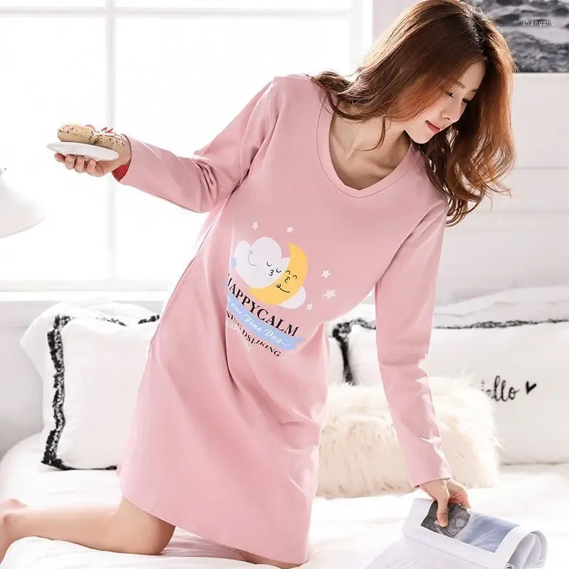 Women's Sleepwear Big Size Cartoon Nightgown Nighty Nightie For Women Night Dress Home Sleeping Clothes Fashion Style Long Shirt Casual