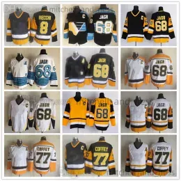 ``Penguins``Movie Vintage Hockey Jersey Retro CCM Embroidery 68 Jaromir Jagr Jersey 77 Paul Coffey 8 Mark Recchi Jerseys