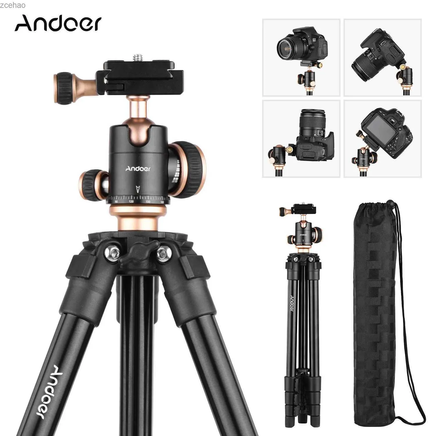Statieven Andoer Q160SA Camerastatief Compleet statief met panoramische balhoofd Draagbaar reisstatief voor DSLR-camera's Camcorder ProjectorL240115