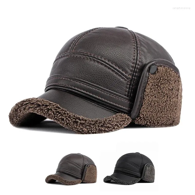 Kulkapslar hatt mäns vinter öron skyddare nacke varm medelålders äldre mössa pu läder vindsäker kallsäker sammet baseball