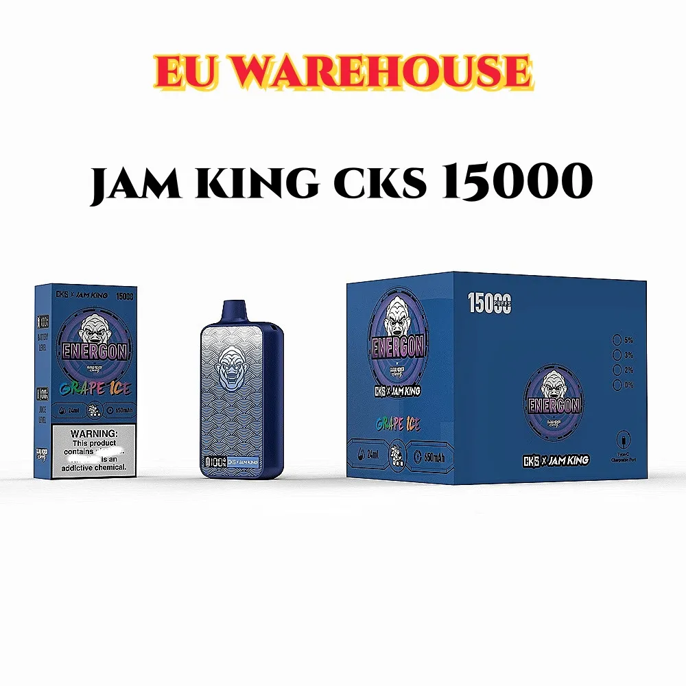 E-sigaret 15000 trekjes EU-magazijn Jam King CKS ENERGON 15K 24 ml E-sap Wegwerp-e-sigaret Schermweergave 2% 3% 5% Mesh Coil Oplaadbaar 650 mAh Batterij pen bladerdeegstaaf
