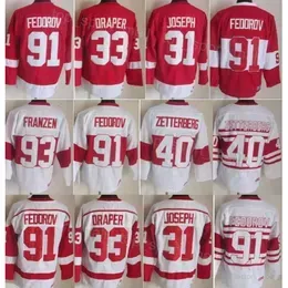 Men Retro Hockey 91 Sergei Fedorov Jerseys Vintage 40 Henrik Zetterberg 33 Kris Draper 31 Curtis Joseph 93 Johan Franzen 4 Gordie Howe 1 Terry Sawchuk 7 Ted Lindsay