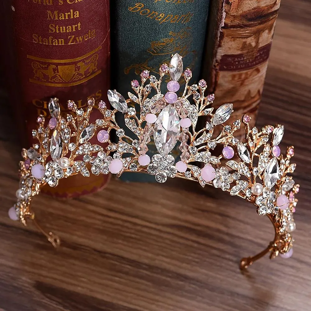 Kopfschmuck Silber Brautkrone Strass Kristalle Königliche Hochzeit Königin Kronen Prinzessin Kristall Barock Geburtstagsfeier Tiaras Rosa Gold Süß