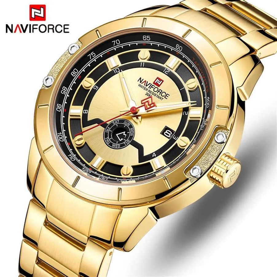 Naviforce Top Brand Men Fashion Gold Watches Men's Waterproof Full Steel Quartz Watch Waterproof Male Clock Relogio Masculino295U