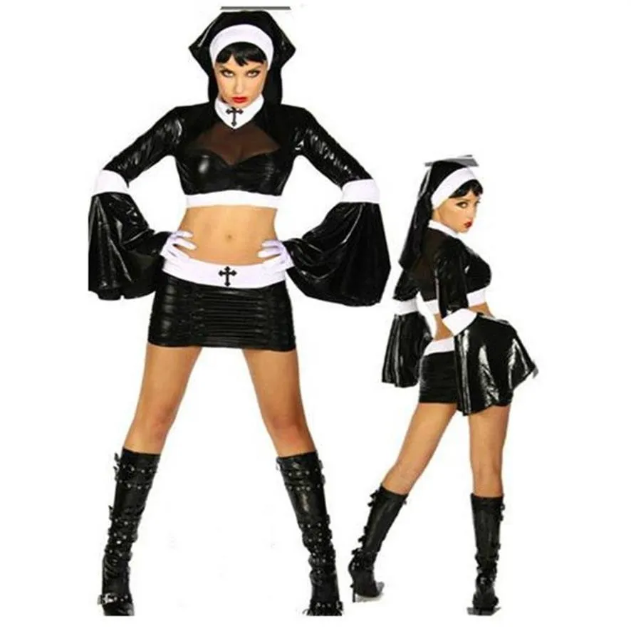Kvinnor ny cosplay klänning nun halloween tema kostym kvinnlig taoist häxa uniform party sångare iclude headdress topp kjol2861