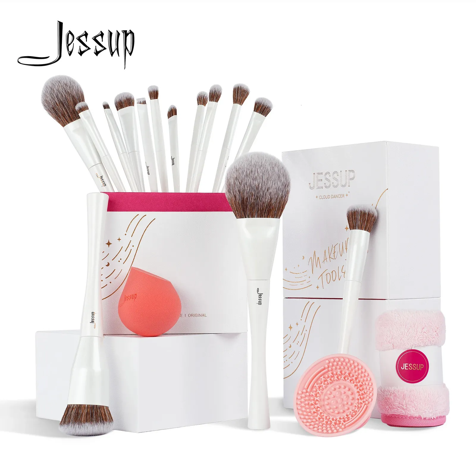 Jessup pinceaux de maquillage 4-14 pièces ensemble de pinceaux de maquillage ensemble cadeau de maquillage haut de gamme pour les femmes avec éponge MakeupBrush CleanerTowel T333 240115