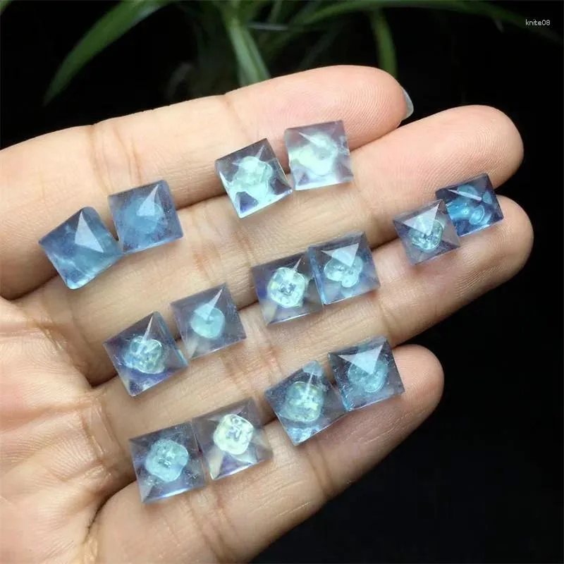 Boucles d'oreilles Sterling Silver Natural Aquamarine Cube Fashion Crystal hypoallergénique pour les femmes Gift de Noël 1pair