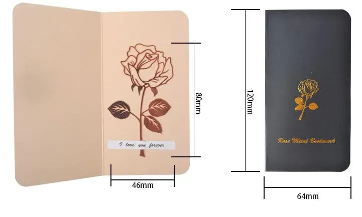 Metal Rose Flower Bookmarks & Greeting Cards Ideal Cute Christmas Gift to Lover,Friends,Classmates,Kids