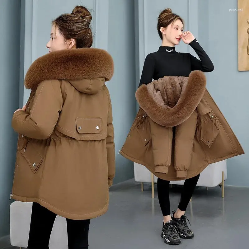 Women's Trench Coats 2024 Winter Jackets Women Parka Fashion Coat Wool Liner Hooded Parkas Fur Collar Thick Warm Snow Wear Cotton Padded