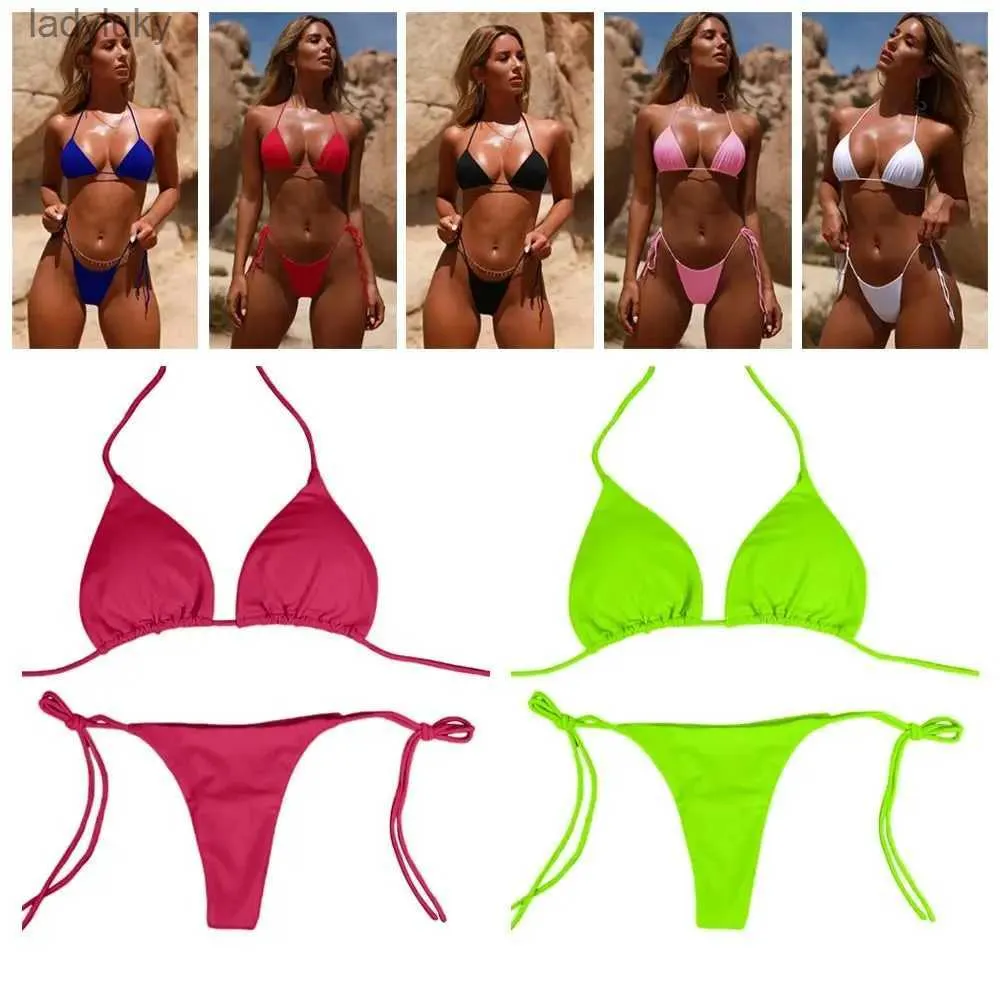 Swim Wear Mulher Moda G-string Thong Backless Side Tie Split Swimsuit Bikini Set Brazlian Swimwear Maiô L240115