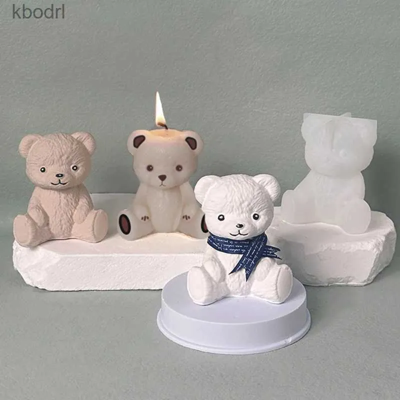 Craft Tools Lovely Teddy Bear Candle Silicone Mold 3D Animal Shape Home Decor DIY Gypsum Concrete Chocolate Fondant Baking Mould Tool Gifts YQ240115