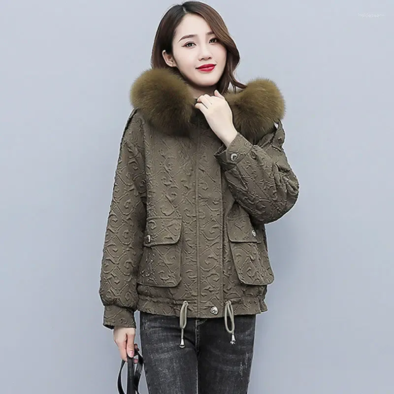 Women's Trench Coats Fashion Design Short Winter Jacket Parkas Thicken Add Velvet Padded Warm Women Cotton Coat Female Printed Tooling