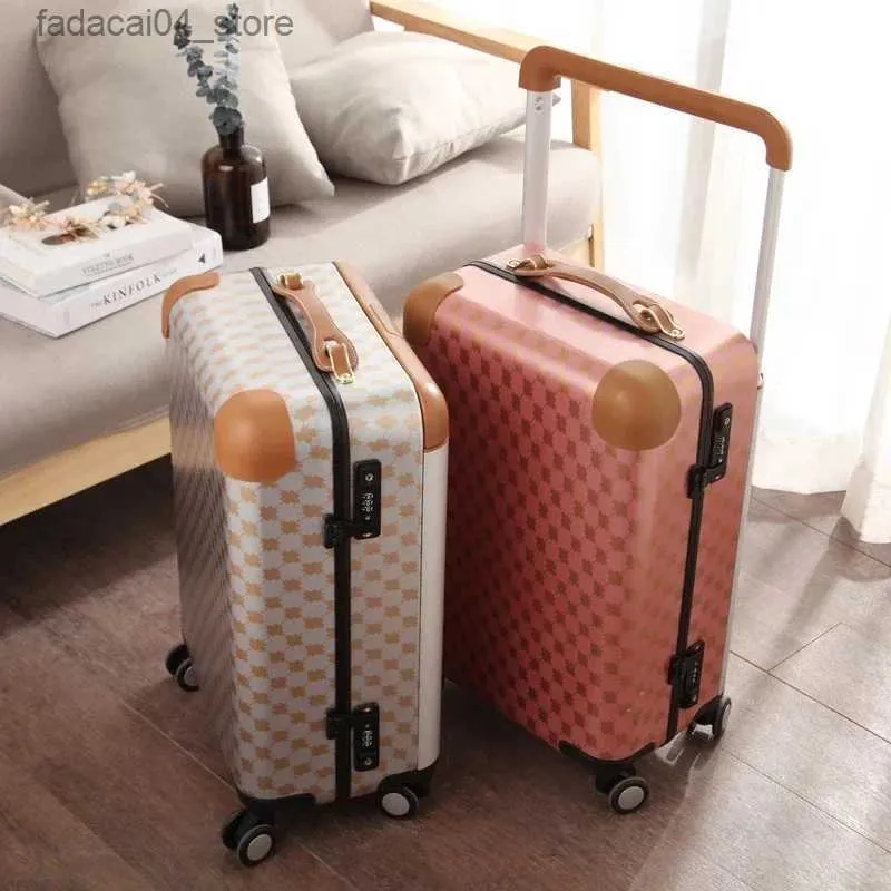 Resväskor Ny aluminiumram rullande bagagemärke vagn väska kvinnor mode resor resväska högkvalitativ stuga.