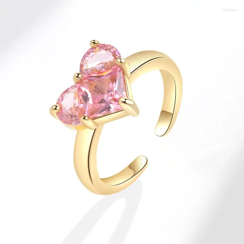 Cluster Rings KOFSAC Cute/Romantic Love Heart Ring For Women Engagement Gift Chic 925 Silver Gold Color Jewelry Shining Zircon Pink