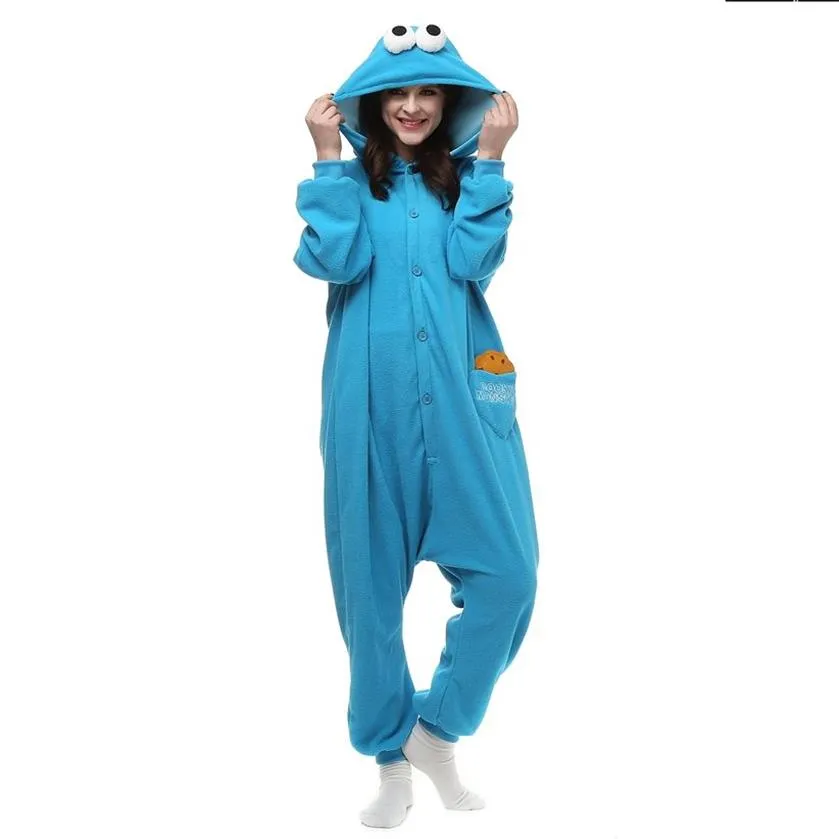 Cookie Monster Adult's Cartoon Kigurumi Polar Fleece Costume for Halloween Carnival Party Nowy Rok powitanie Drop 286M