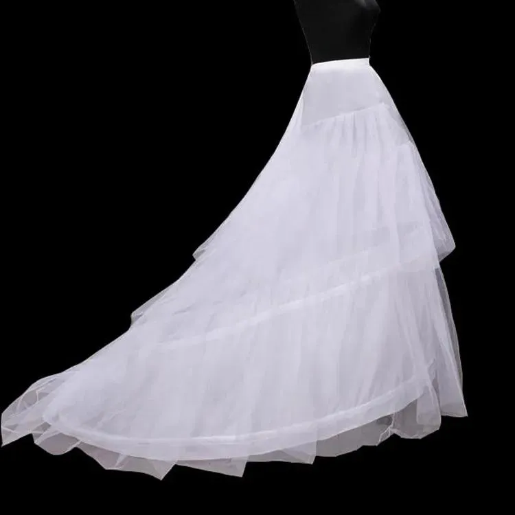 Petticoats vita petticoats hoop 3 lager crinoline petticoats för bröllopsklänningar långa tåg petticoat