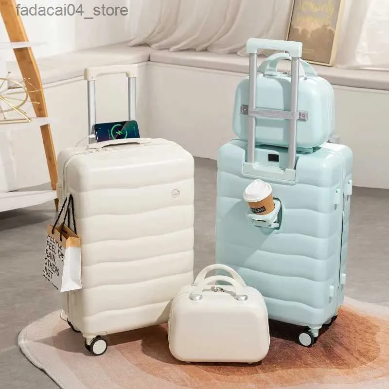 Suitcases Child Mother Luggage Case 24 Inch Small Fresh Travel Bag Men's Women's Multifunctional Trolley Cup Holder Package Big Suitcase Q240115