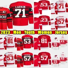 #71 Dylan Larkin Reverse Retro hockey jersey #53 Moritz Seider 57 David Perron Lucas Raymond Dominik Kubalik Tyler Bertuzzi Gordie Howe Stev