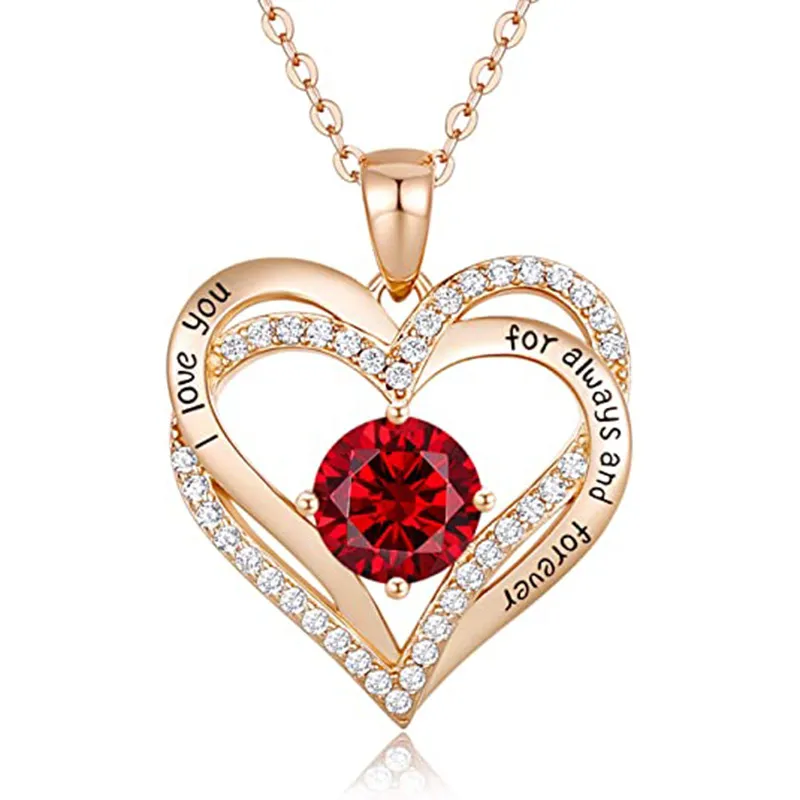 Kärlek hjärta Birthstone Halsband för kvinnor Rose Gold Jewelry For Wife Girl Girlfriat Mamma Dotter för årsdagen Födelsedagspresent
