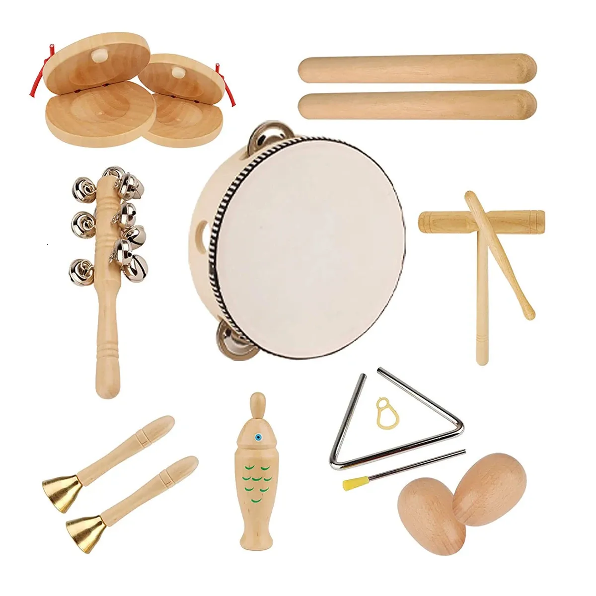 Wooden Musical Instrument Toys for Kids Eco Friendly Drum Castanets Maracas Percussion Music Toys Children Early Educational Toy 240113