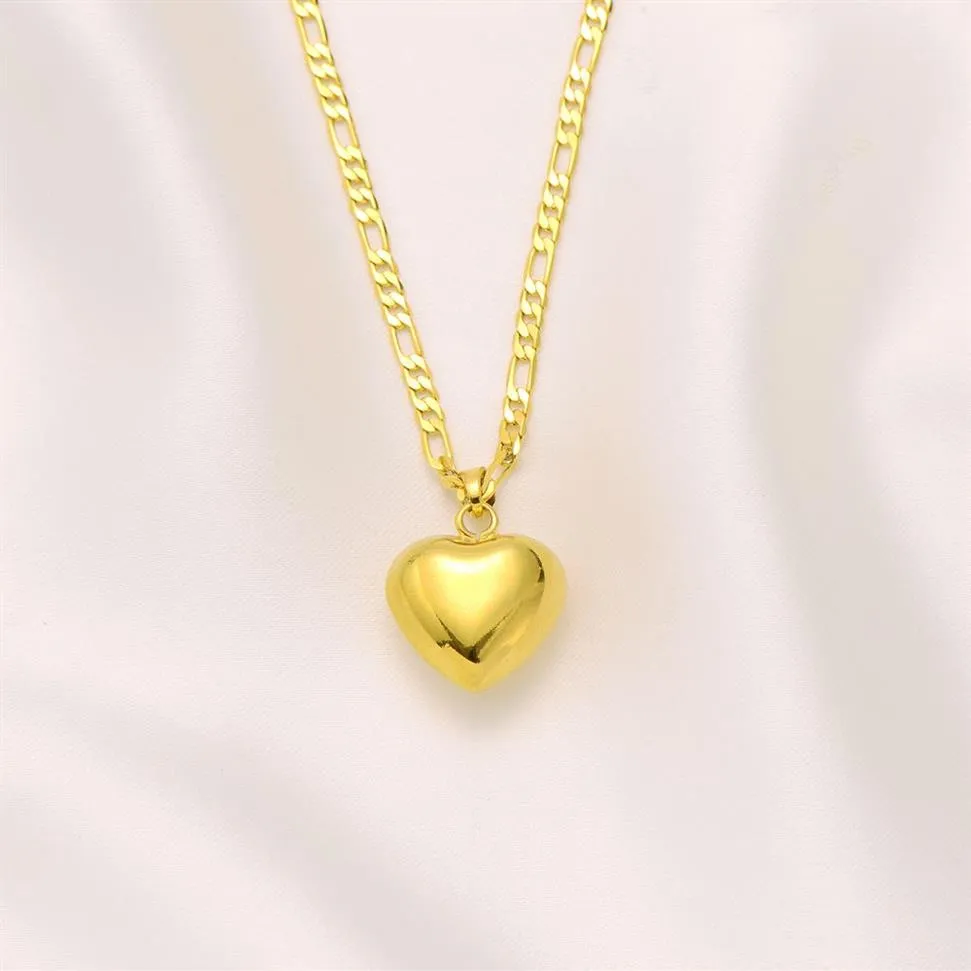 glaze Heart Pendant Italian Figaro Link Chain Necklace Womens 18k Solid Yellow Gold GF 600 3 mm291S