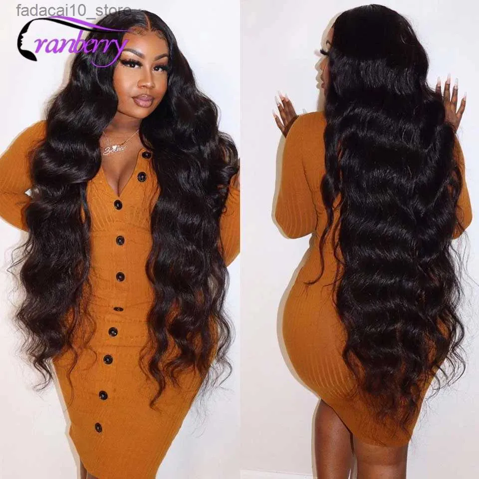 Syntetiska peruker 13x4 Body Wave Spets Front Hume Hair Wigs For Women Cranberry Remy Brasilianska Mänskliga hår Body Wave Lace Frontal Wig 180% Densitet Q240115