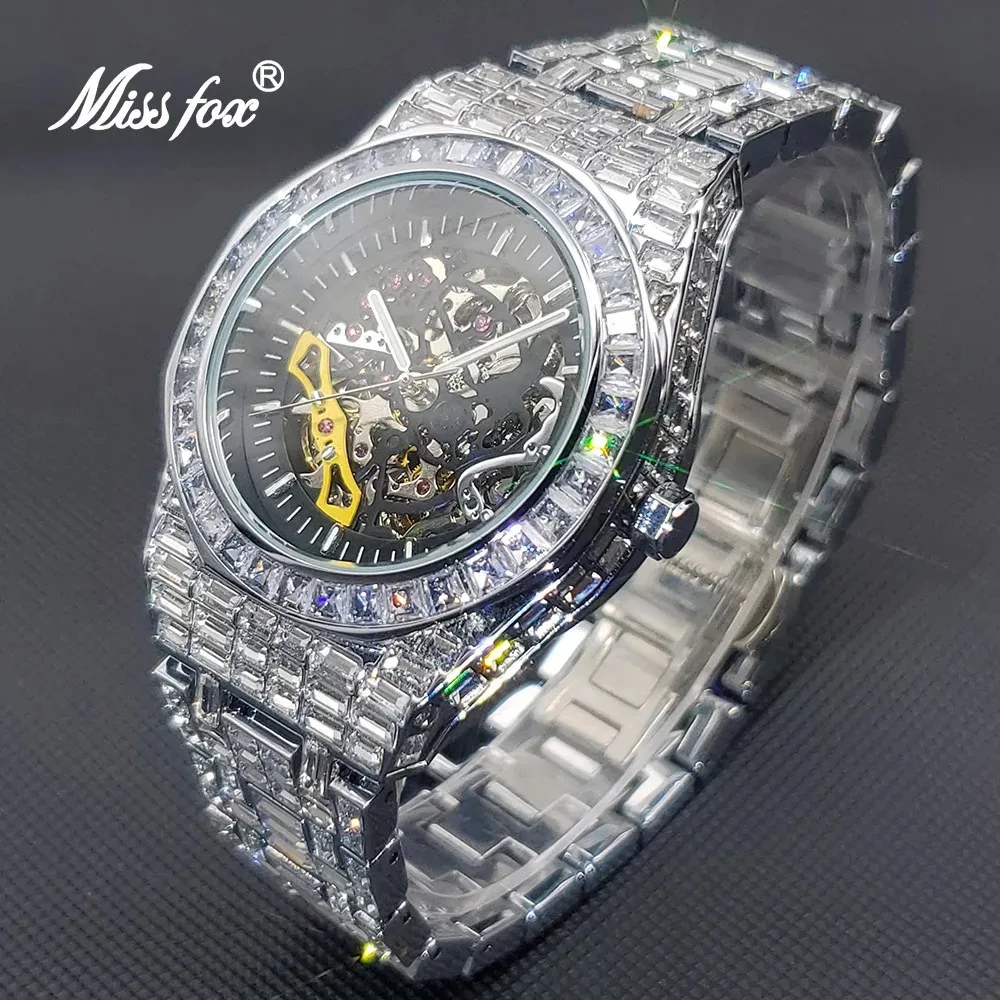 Luxus Automatische Uhr Für Männer Hip Hop Diamant Skeleton Mechanische relogio masculino Eis Aus wasserdicht Mann Uhren Drop 240115