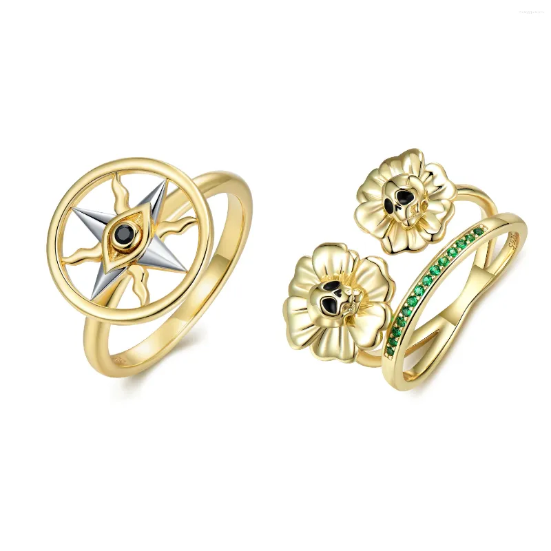 Cluster Ringe Kataoka Gold Schädel Blume Teufel Blace CZ Auge 925 Sterling Silber Fingerring vergoldet für Frauen Feine Schmuck Geschenke