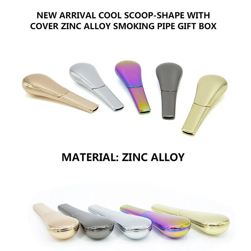 Cool Scoop-Shape with Cover Zinc Alloy Metal Smoking Pipe Tabacoo Pipes Spoon Shape 