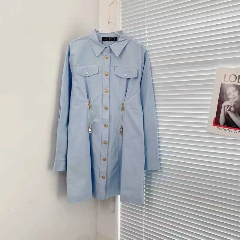 Robes de piste Marque de créateurs de haute qualité Vêtements pour femmes de mode populaire Robe chemise à revers bleu pour les femmes Parfait pour les vêtements du début du printemps