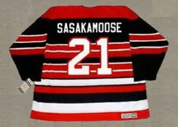 Mens Customize 1950  Sasakamoose 21 Hockey Jerseys Vintage Black Red Stitched CCM Shirts M-XXXL