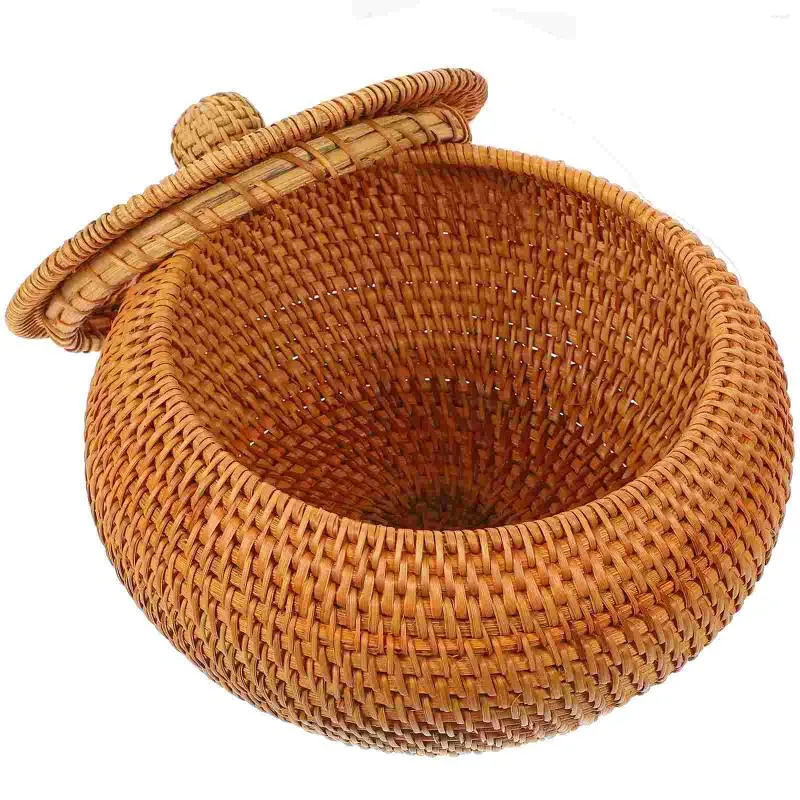 Set di stoviglie Scatole rotonde in rattan con coperchio Ciotola da portata intrecciata a mano da 786 pollici Cestino portaoggetti naturale Contenitore in vimini per caffè