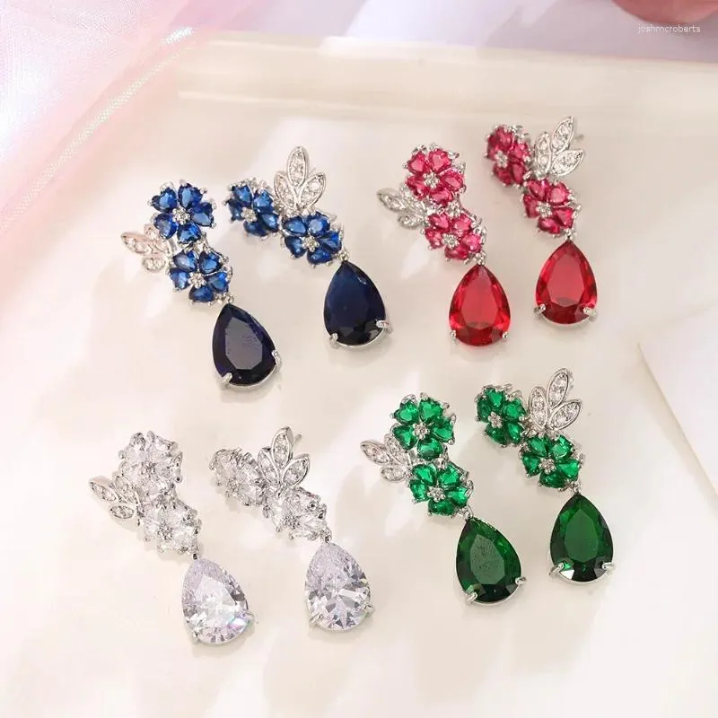 Boucles d'oreilles pendantes pour femmes, Noble, vert, Style européen et américain, couleur or blanc, accessoires de bijoux, zircone rouge
