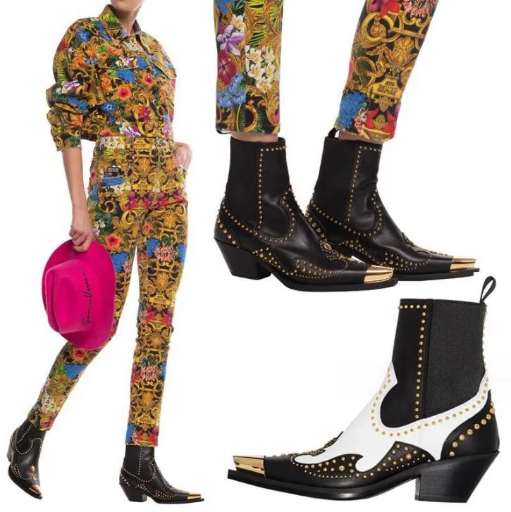 Bottes Femme Mode Cowboy Western Vintage Faux Cuir Bout Pointu Punk Chaussures Mi Talon Cheville