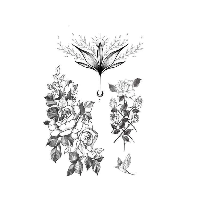 Trucco Aimei impermeabile adesivo tatuaggio Wen nero dipinto a mano fiore semplice set trasferimento d'acqua