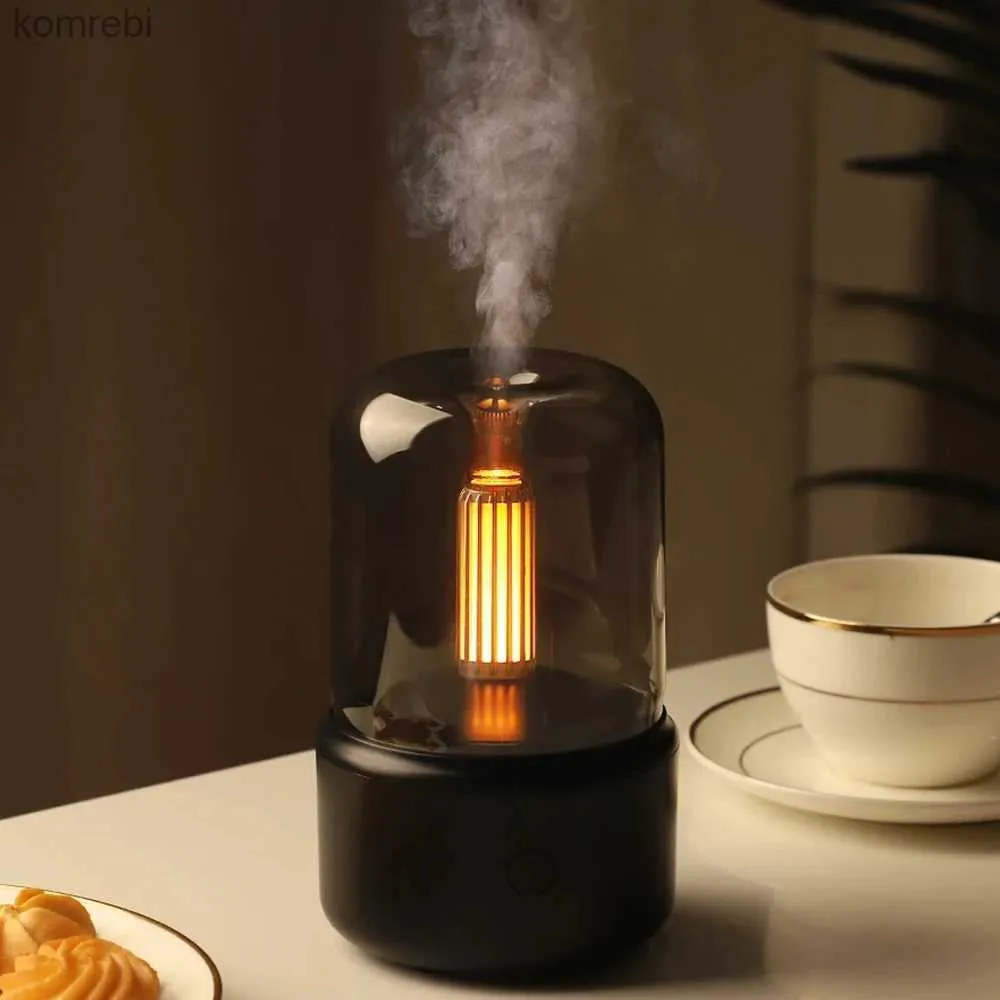 Humidifiers Volcanic Flame Aroma Diffuser Essential Oil Lamp 130ml USB Portable Air Humidifier with Color Night Light Mist Maker Fogger LedL240115