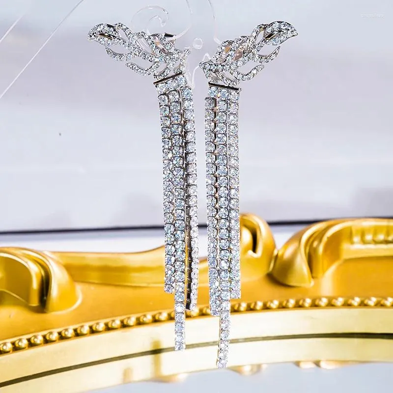 Orecchini pendenti in argento sterling S925 con borchie lunghe a goccia 5A zircone Super Flash per le donne Gioielleria raffinata di lusso Regalo per la festa nuziale