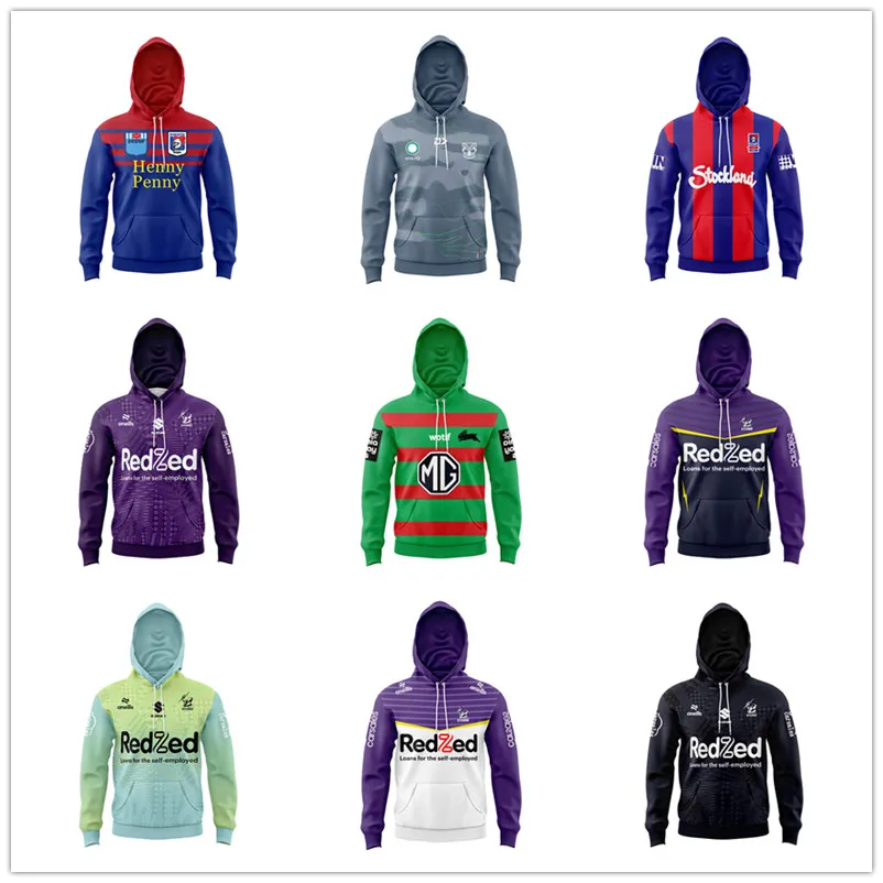 2023 2024 Kids Rugby Jersey Melbourne Storm Warriors Rabbitohs Knights Hoodies Boys Girls Home Away Hooded Rugby Shirt