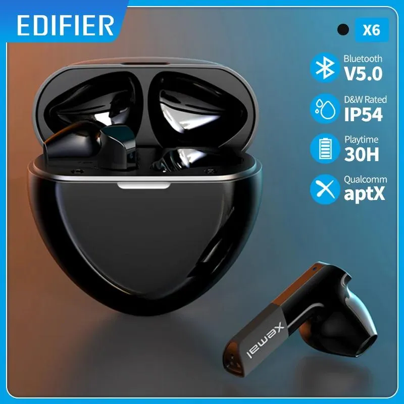 Earphones Edifier X6 TWS trådlösa hörlurar Bluetooth Earbuds Qualcomm Aptx Bluetooth 5.0 Stöd snabbt laddning 2misk brusavbrott