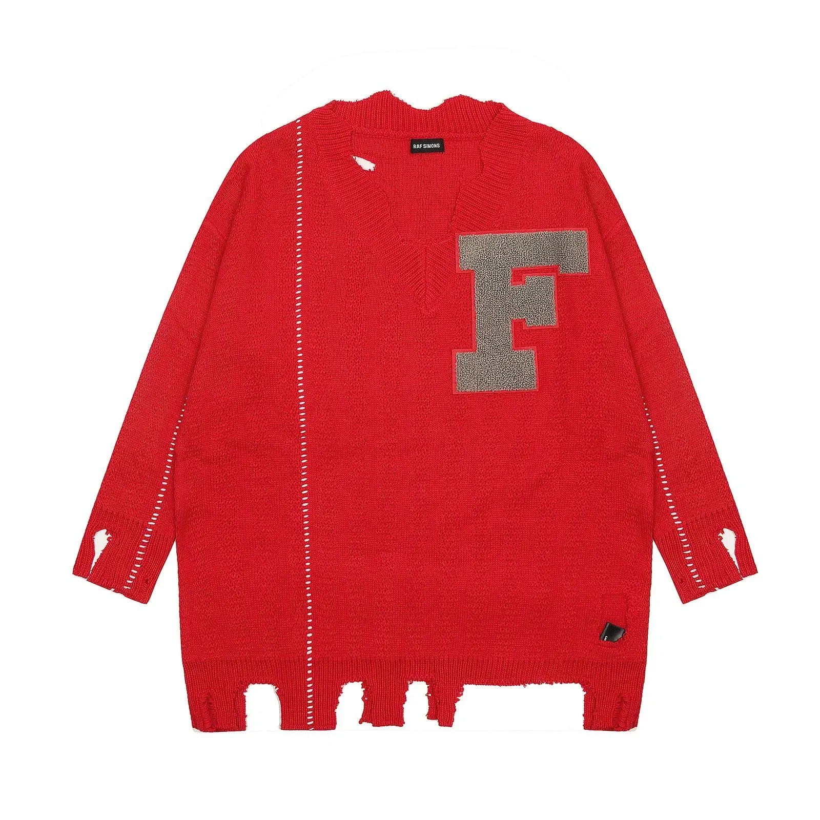 Maglioni da uomo taglie forti Maglione rosso da uomo allentato danneggiato Indossato scollo a V Piviere lavorato a maglia di lana Baggy Autunno Oversize Drop Delivery Apparel Dhfpm