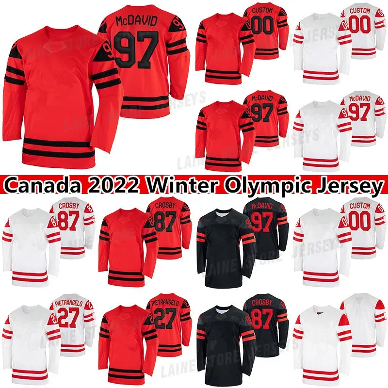 Maglia invernale Canada Team 2022 97 Connor McDavid 87 Sidney Crosby 29 Nathan MacKinnon 16 Mitch Marner 37 Patrice Bergeron 91 John Tavares ho