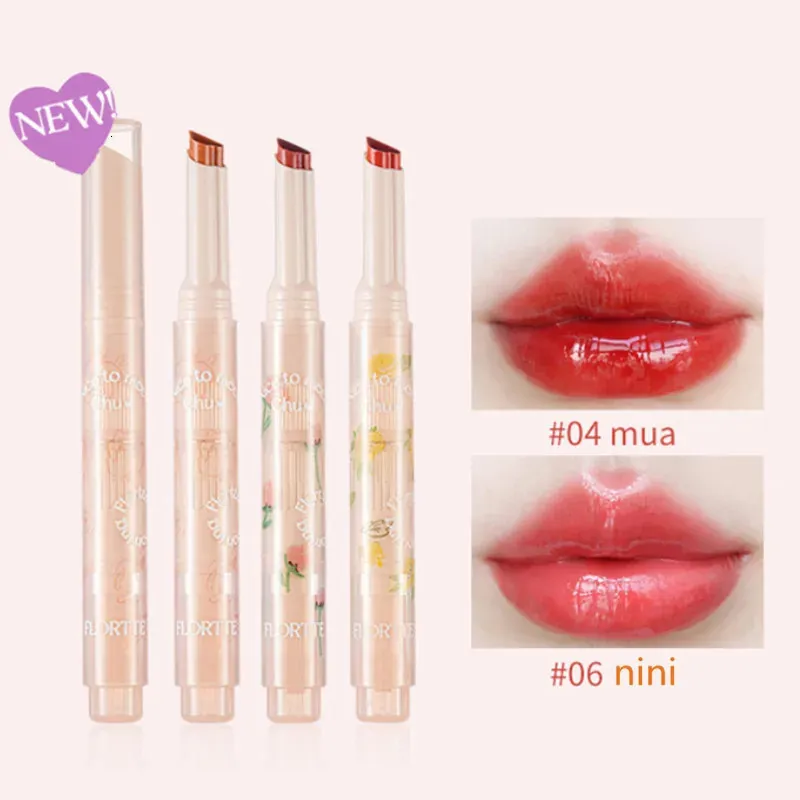 Flortte Crystal Lip Balm Lipstick Lipstick ترطيب مرآة ماء مصباح الصلبة الصلبة الصلبة الحمراء مستحضرات تجميل مكياج Red Tint 240113