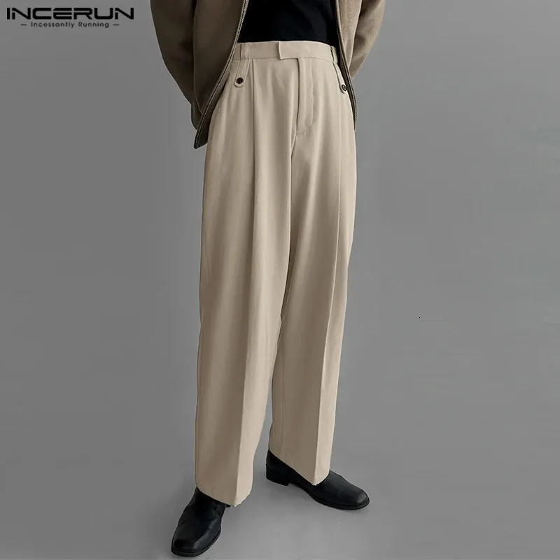 INCERUN Korean Style Men's Fine Striped Corduroy Trousers Casual Streetwear Male Solid All-match Straight Long Pants S-5XL 240115