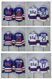 1980 USA Hockey Jersey 30 Jim Craig 21 Mike Eruzione Jersey 17 Jack O Callahan Team USA Miracle On Alternate Year Retro Vintage Jerseys