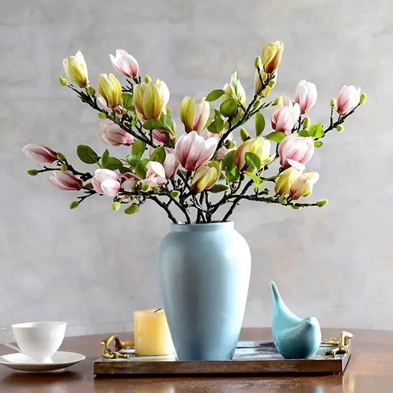 Fiori decorativi Pianta finta artificiale Pianta di simulazione della festa nuziale Fiore Ramo di magnolia per la decorazione del soggiorno di casa