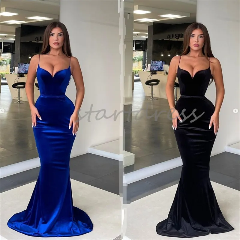 Sexy Spaghetti-Träger-Abschlussballkleid, Meerjungfrau, Übergröße, Seidensatin, Meerjungfrau-Abendkleid, schlichtes Pink, Schwarz, Königsblau, formelles Kleid, elegante Geburtstagsparty-Kleider 2024