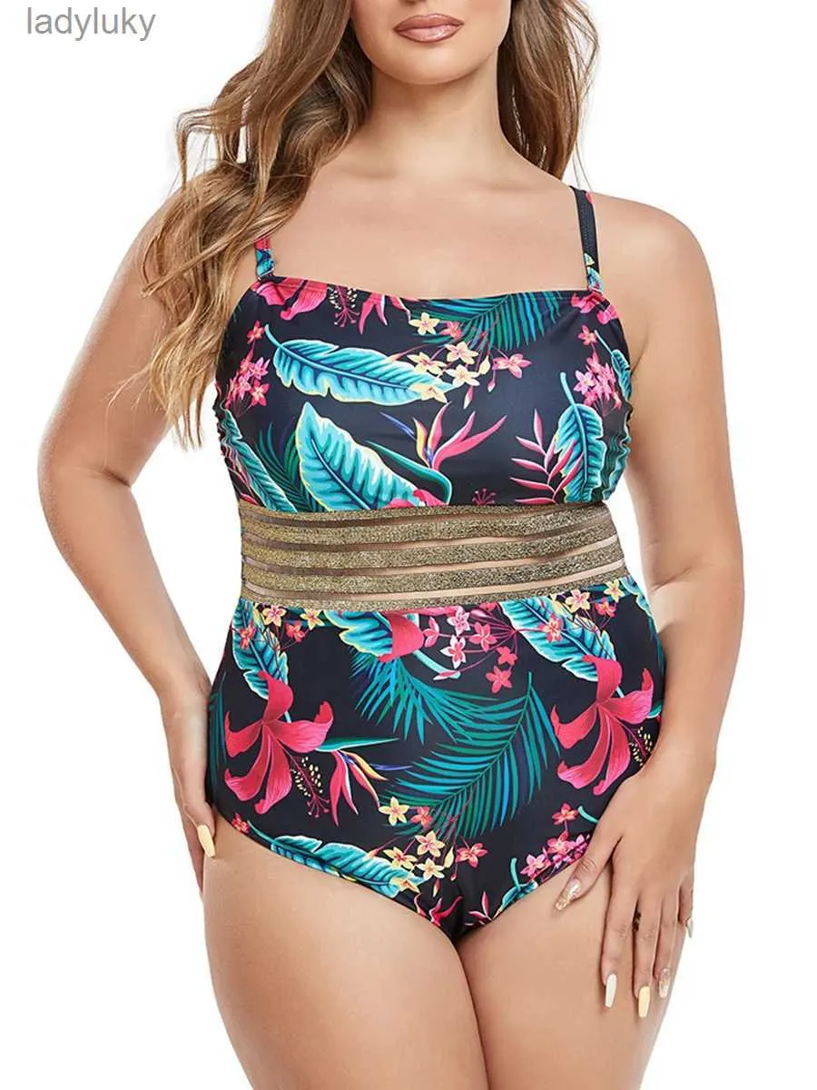 Swim Wear Floral Large Size Beauty Print One Piece Swimsuit Women Hollow Out Swimwear Female Bathers Bading Swim Swim Suit Beachwearl240115