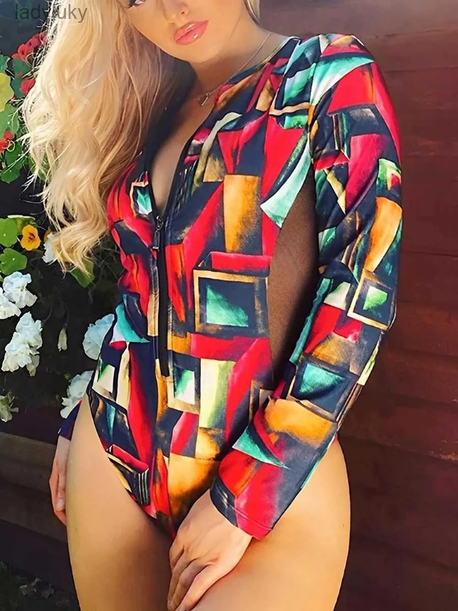 Swim Wear 2024 Surf Swimsuit Long Sleeve Printed Swimwear Women Zipper One Piece Rashguard Diving Clothing Bading Swimming Suitl240115