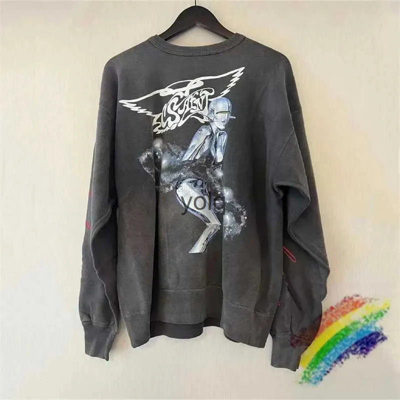 Męskie bluzy bluzy Umyj Saint Michael bluzy Mężczyzn Kobiet robot drukujący 2023fw niszczy Crewneckyolq