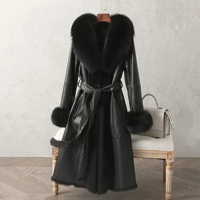 Real Rabbit Fur Coat: Mid-Length Winter Warmth with Fox Fur Trim - Shop ...